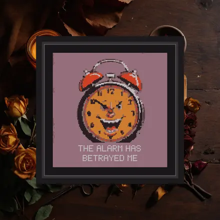 The Alarm Has Betrayed Me cross stitch pattern
