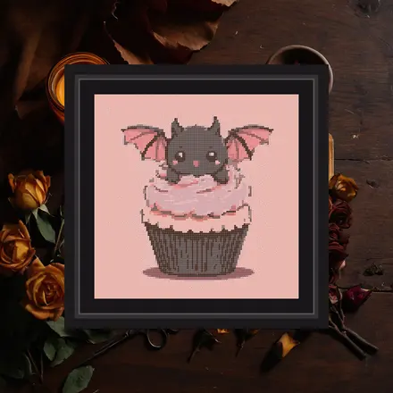 Bat Cupcake cross stitch pattern
