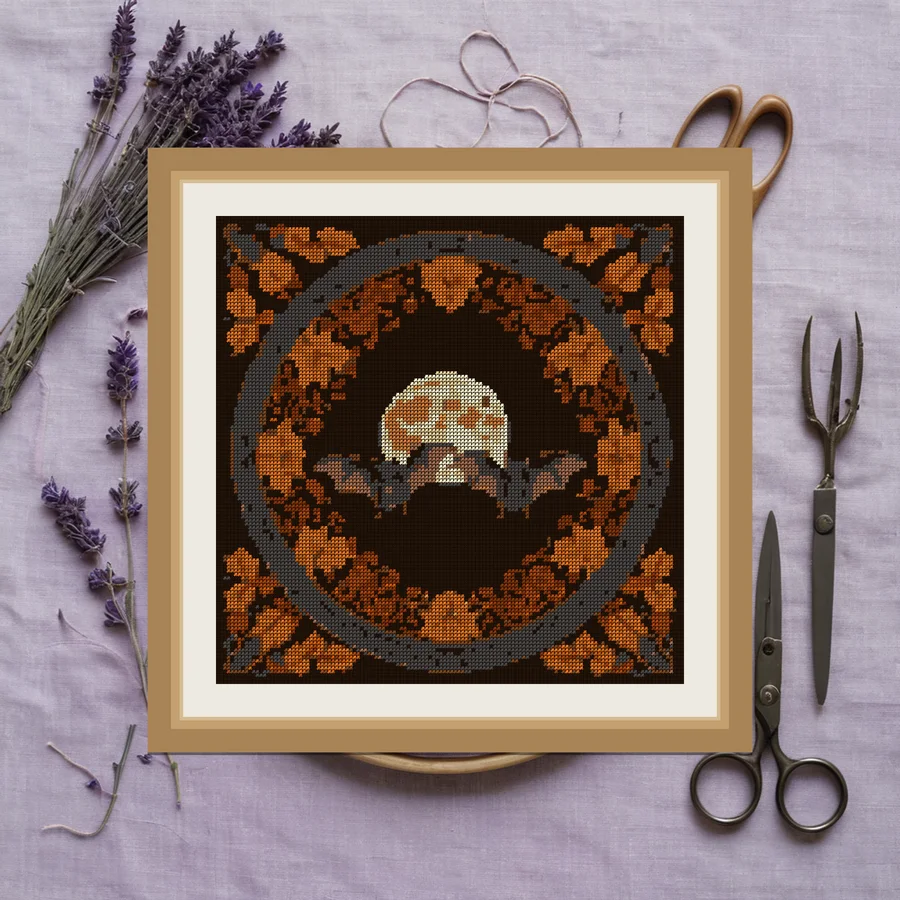 Bat Pair And Moon cross stitch pattern