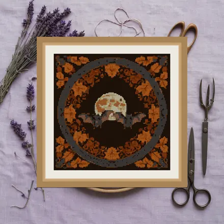 Bat Pair And Moon cross stitch pattern