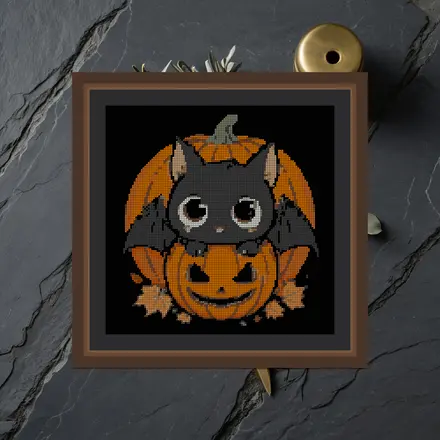 Bat Pumpkin Pair cross stitch pattern