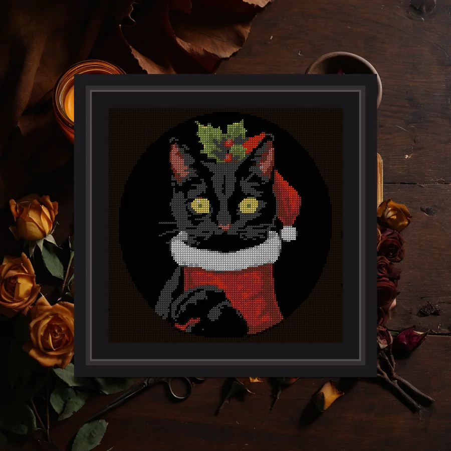 Black Cat In A Christmas Stocking cross stitch pattern