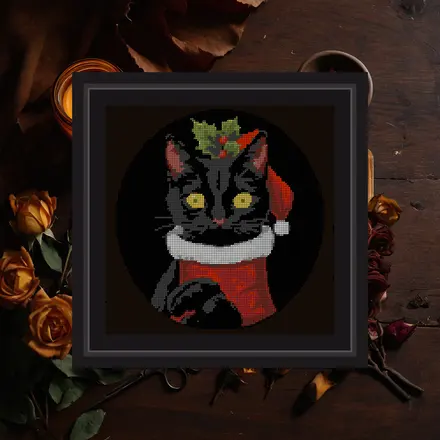 Black Cat In A Christmas Stocking cross stitch pattern
