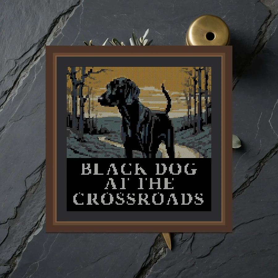 Black Dog At The Crossroads cross stitch pattern