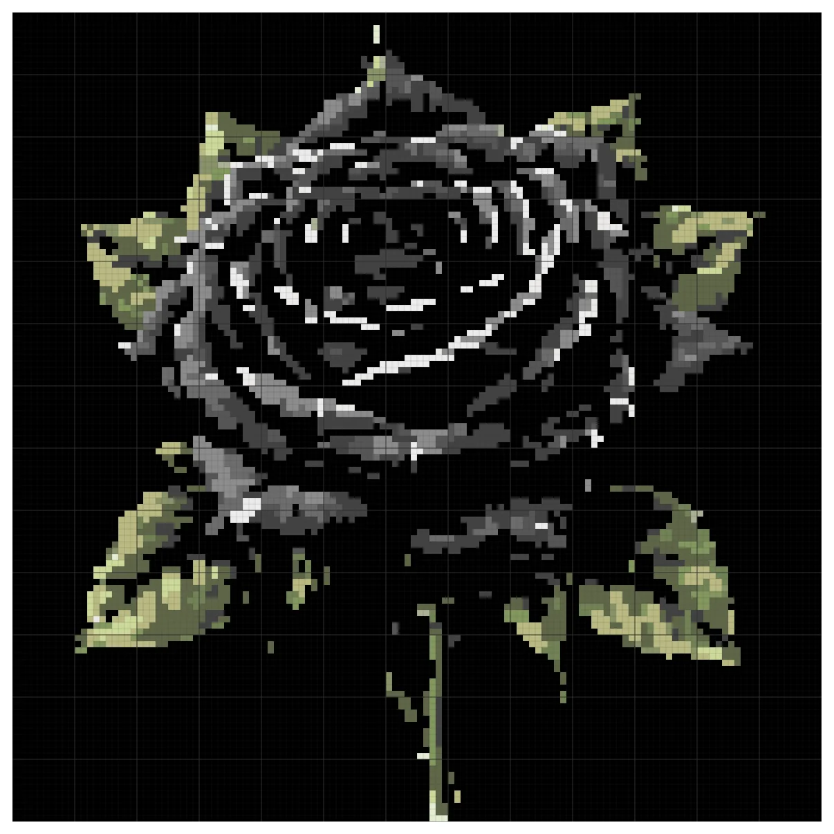 The full Black Rose Thorns cross stitch chart, 130 by 130 stitches
