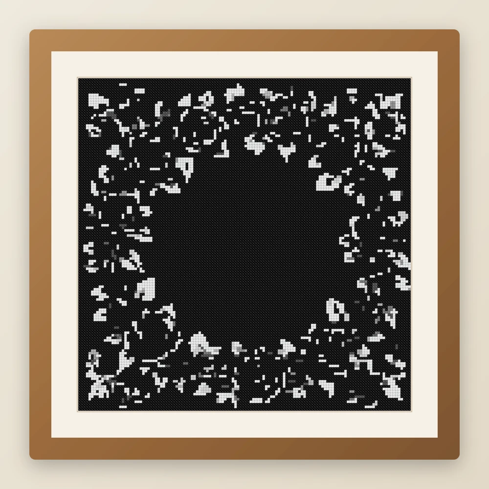 Black Rose Wreath cross stitch pattern, example of a finished piece