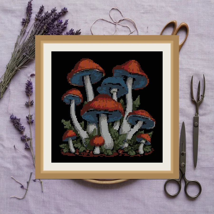 Blue Mushroom cross stitch pattern