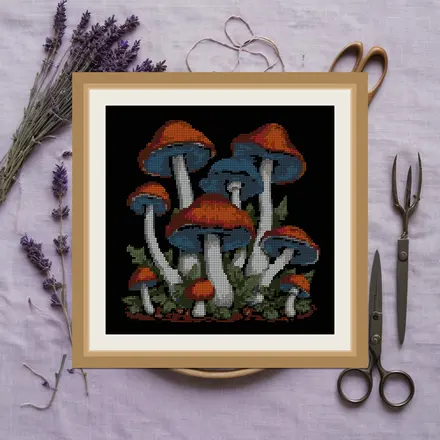 Blue Mushroom cross stitch pattern