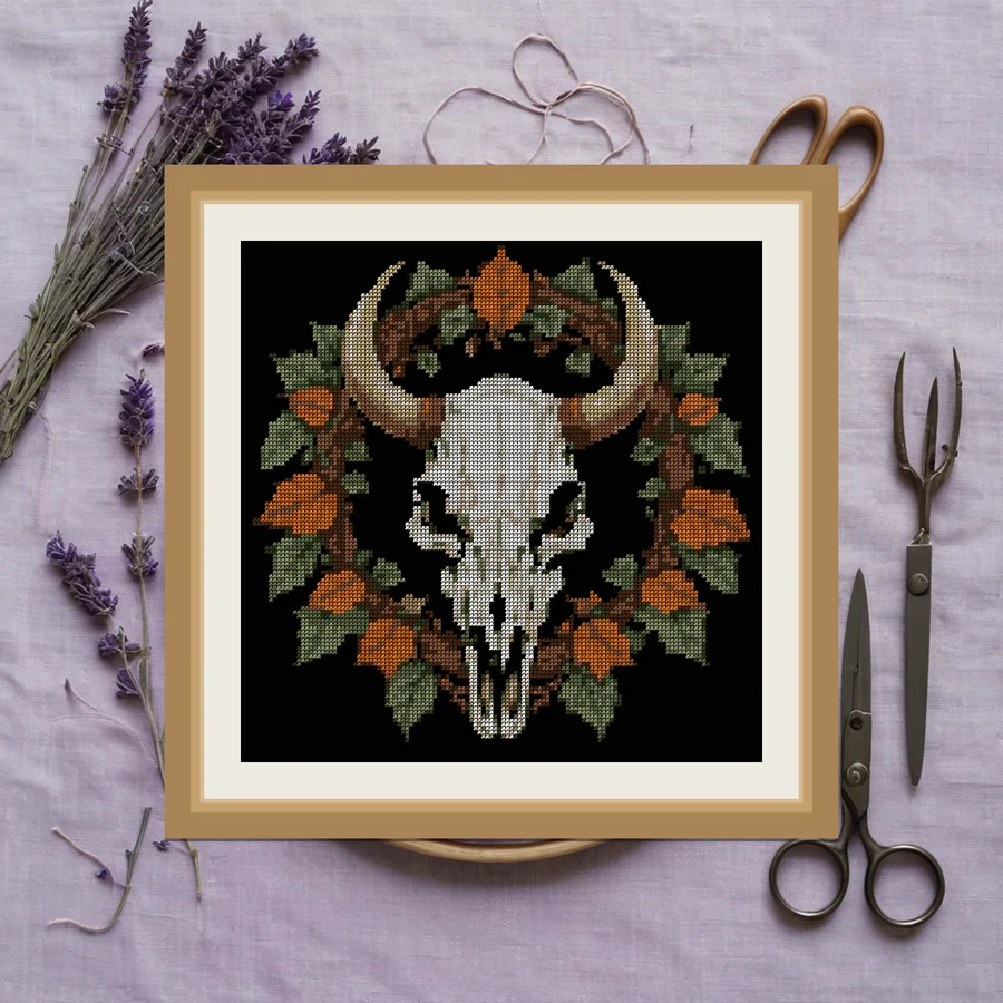 Boar Skull And Ivy cross stitch pattern