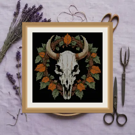 Boar Skull And Ivy cross stitch pattern