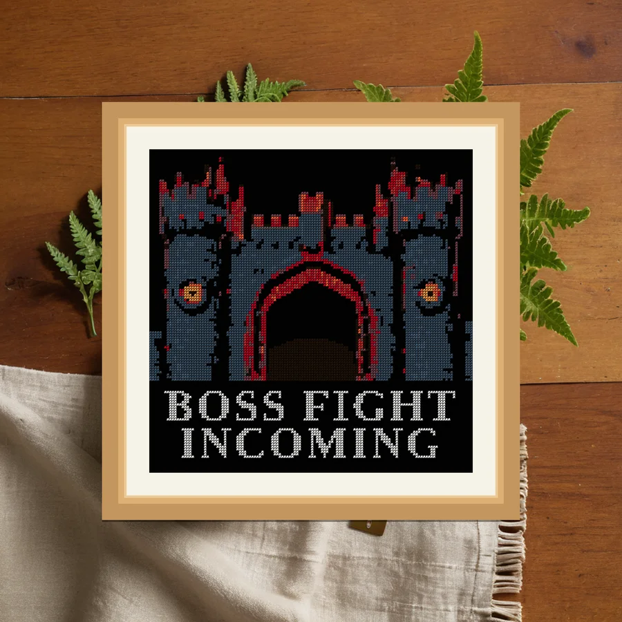 Boss Fight Incoming cross stitch pattern