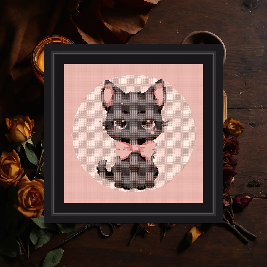 Bow Kitten cross stitch pattern