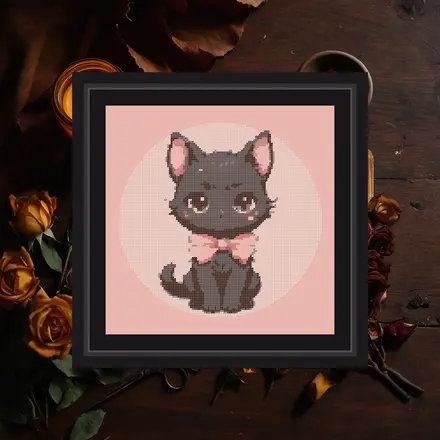 Bow Kitten cross stitch pattern
