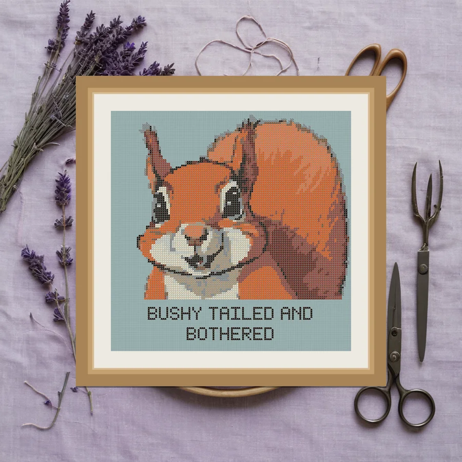 Bushy Tailed And Bothered cross stitch pattern