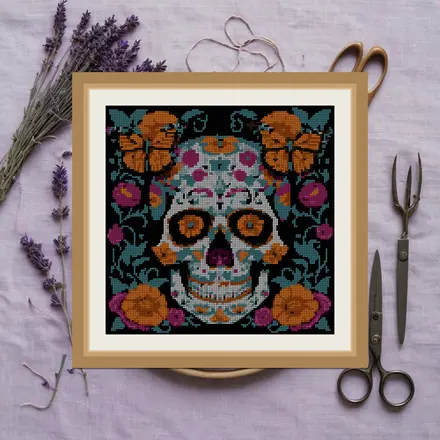 Butterfly Calavera cross stitch pattern