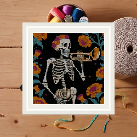 Calavera Mariachi cross stitch pattern