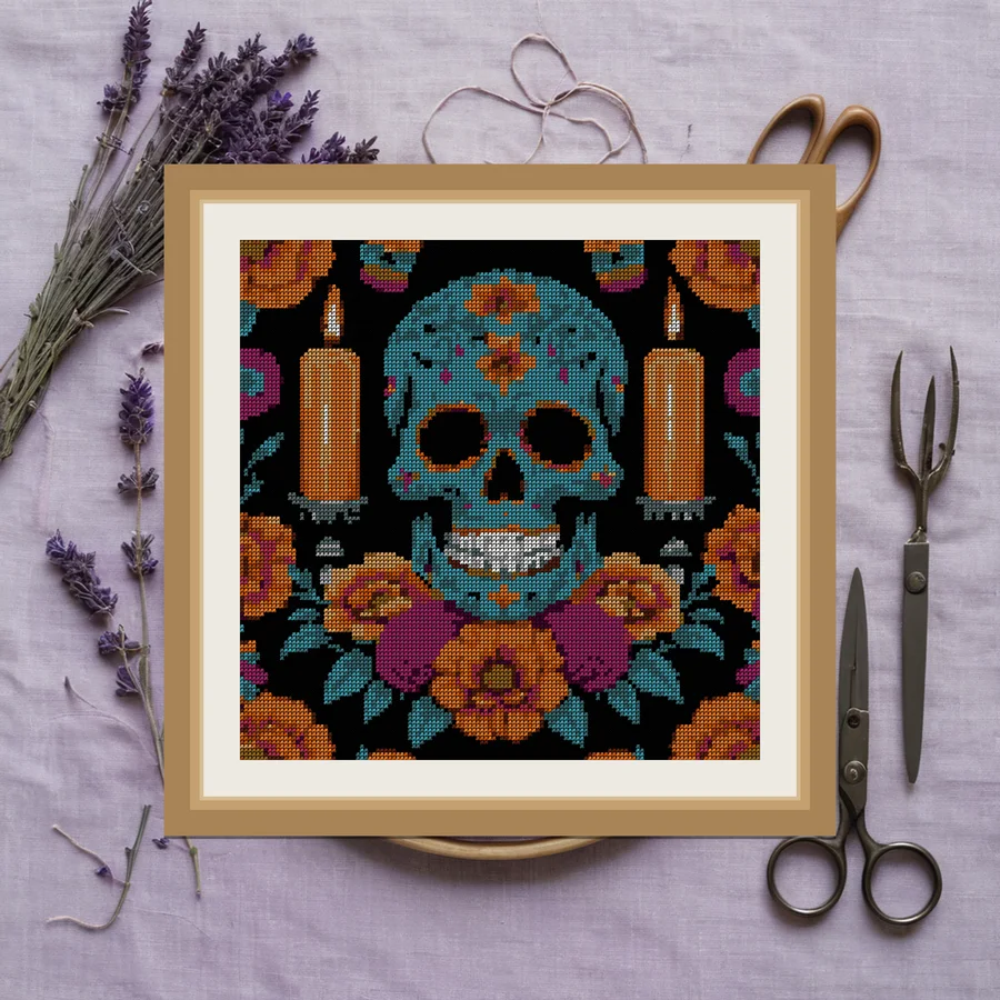 Candle And Calavera cross stitch pattern