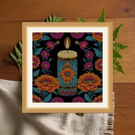 Candle And Marigold cross stitch pattern