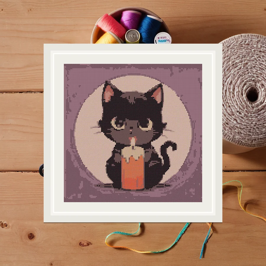 Candle Cat cross stitch pattern
