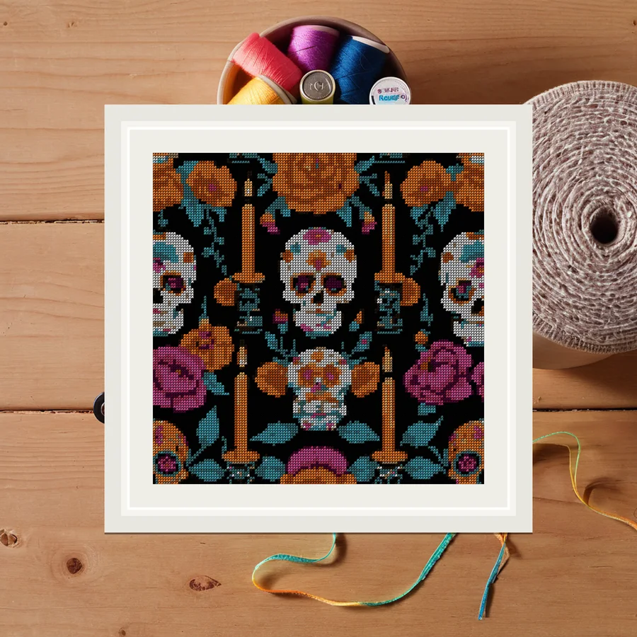 Candle Skull Trio cross stitch pattern
