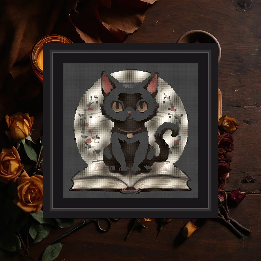 Cat And Book cross stitch pattern