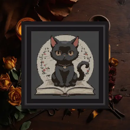 Cat And Book cross stitch pattern