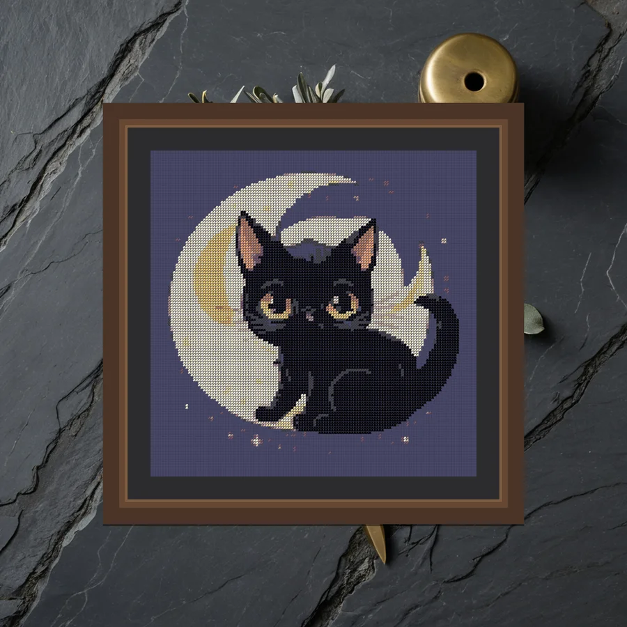 Cat And Crescent cross stitch pattern