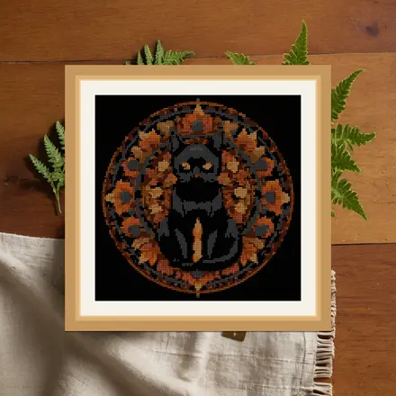 Black Cat Mandala cross stitch pattern
