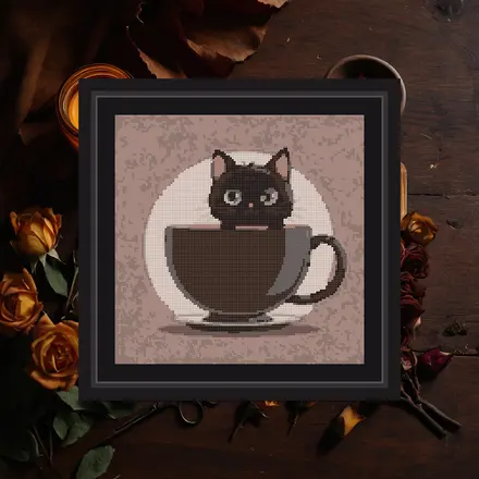 Cat In A Teacup cross stitch pattern