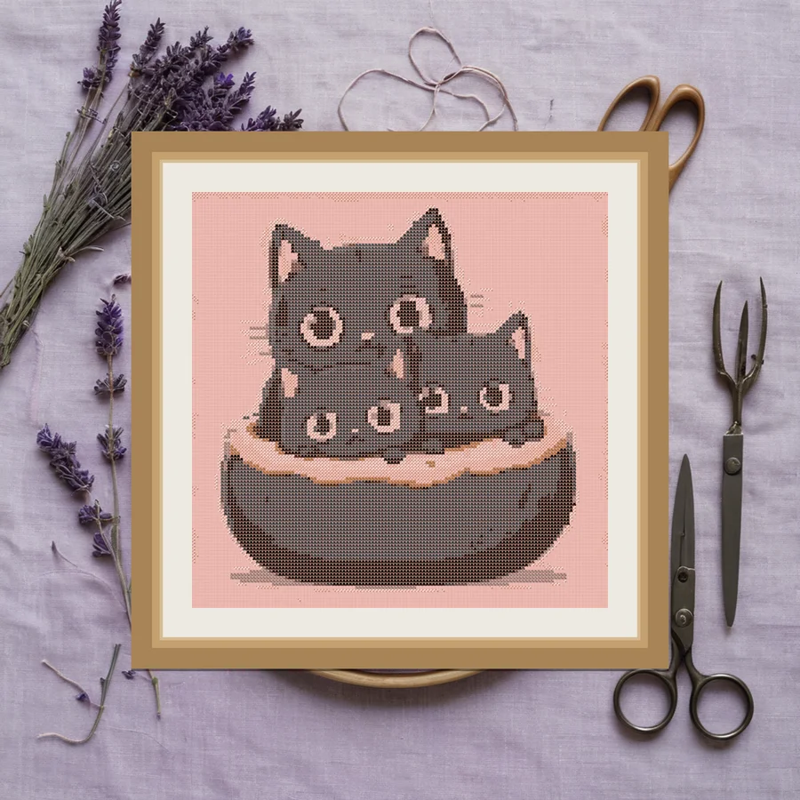 Cat Loaf Trio cross stitch pattern