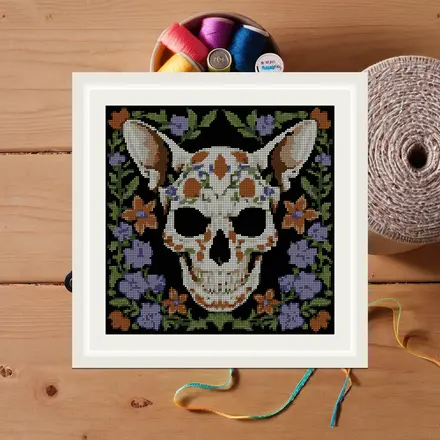 Cat Skull And Catmint cross stitch pattern