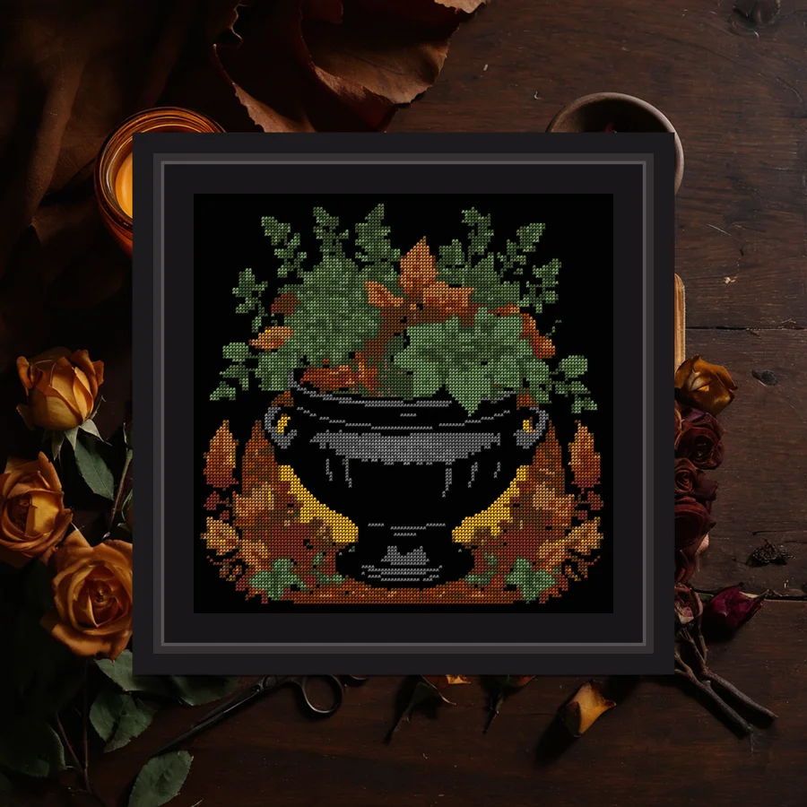Cauldron And Herbs cross stitch pattern