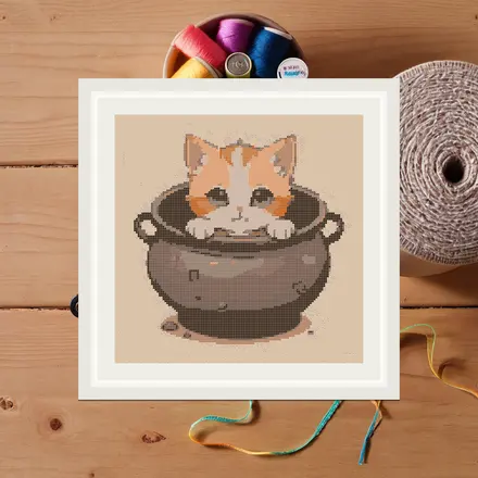 Cauldron Kitten cross stitch pattern