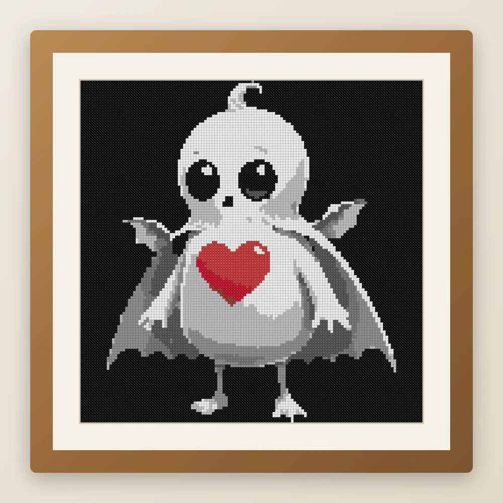 Chibi Phantom cross stitch pattern, example of a finished piece