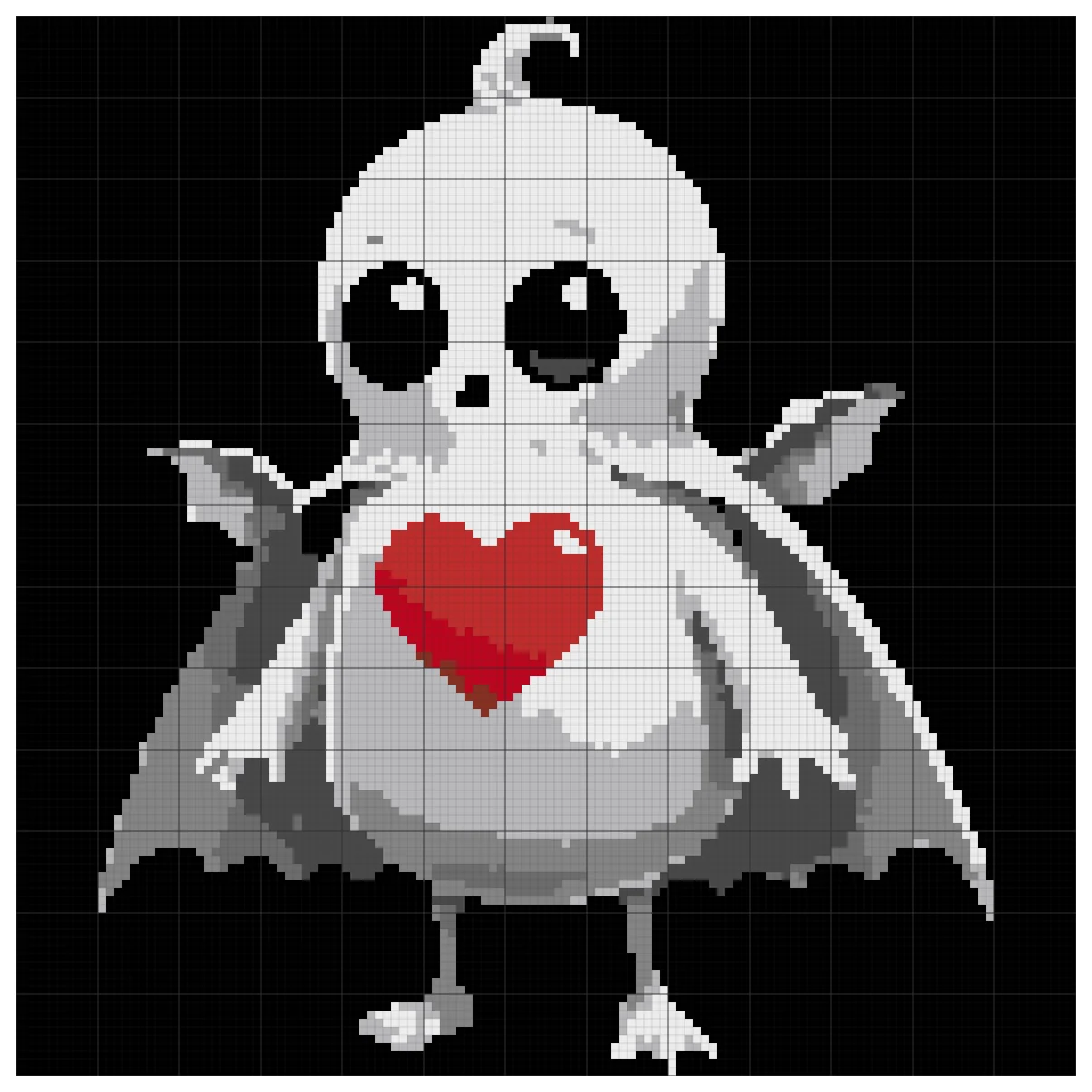The full Chibi Phantom cross stitch chart, 130 by 130 stitches