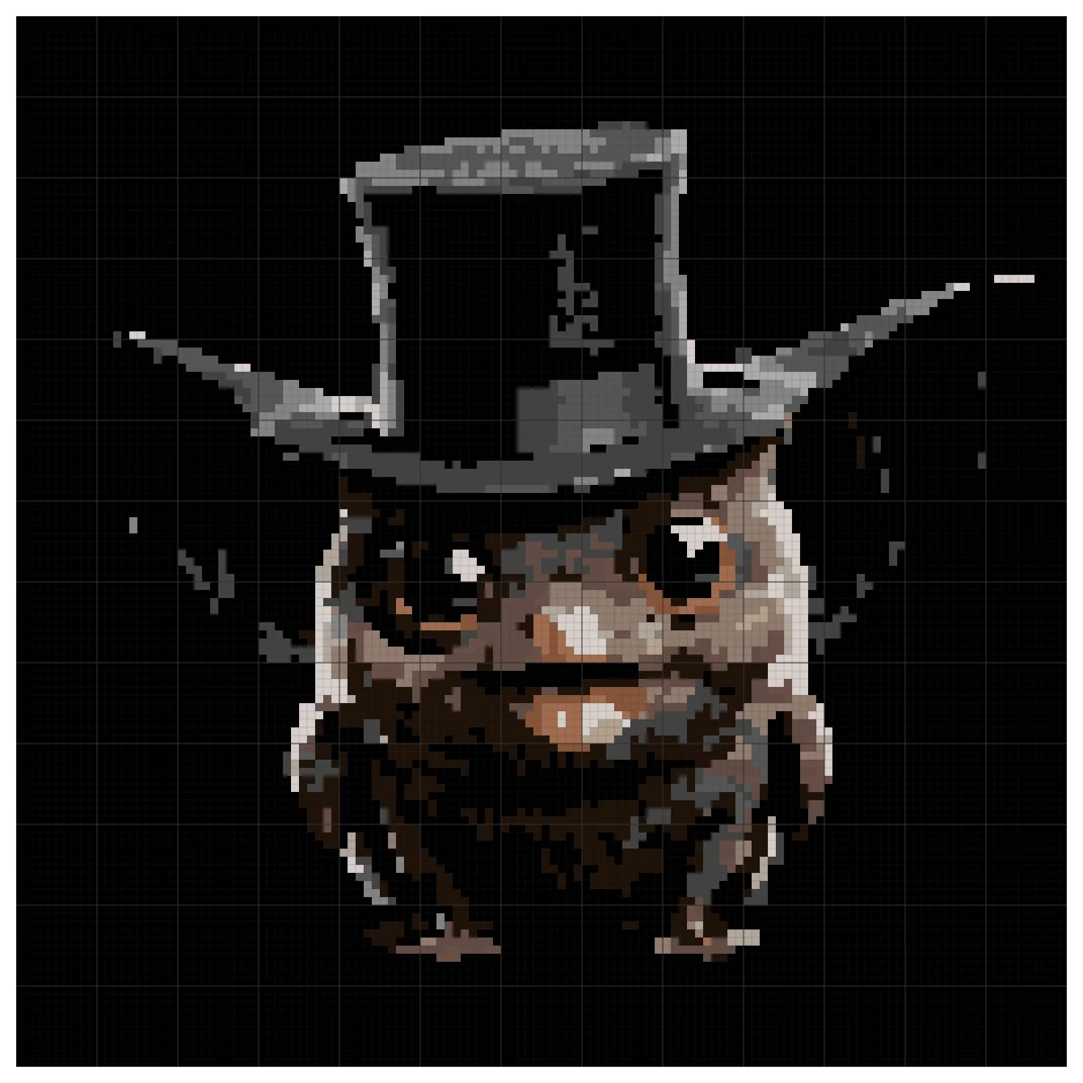 The full Chubby Bat Bash cross stitch chart, 130 by 130 stitches
