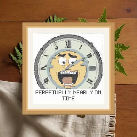 Perpetually Nearly On Time cross stitch pattern