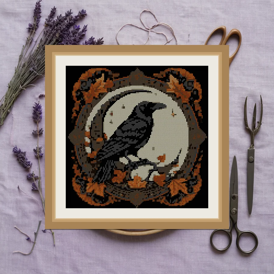 Crow And Crescent cross stitch pattern