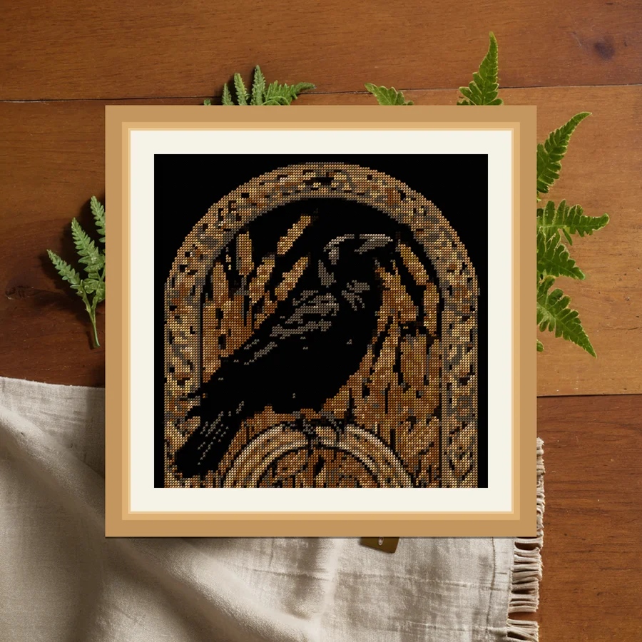 Crow And Wheat cross stitch pattern