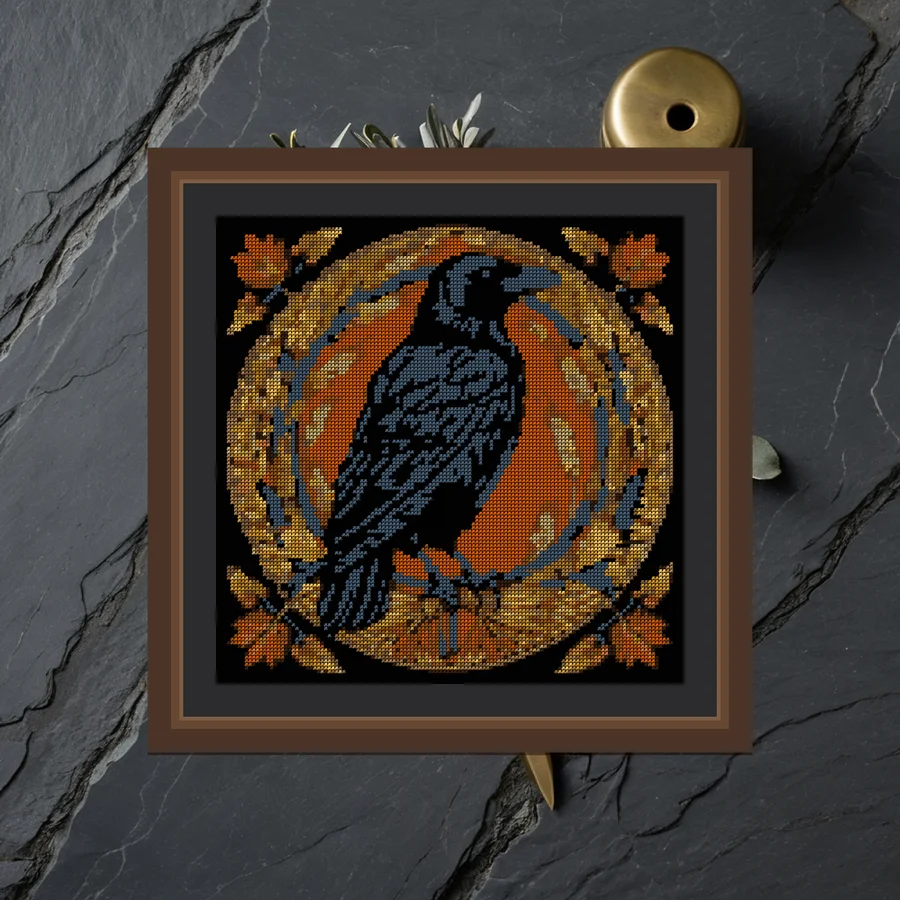 Crow And Wheat Sheaf cross stitch pattern