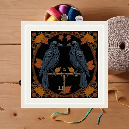 Crow Pair And Key cross stitch pattern