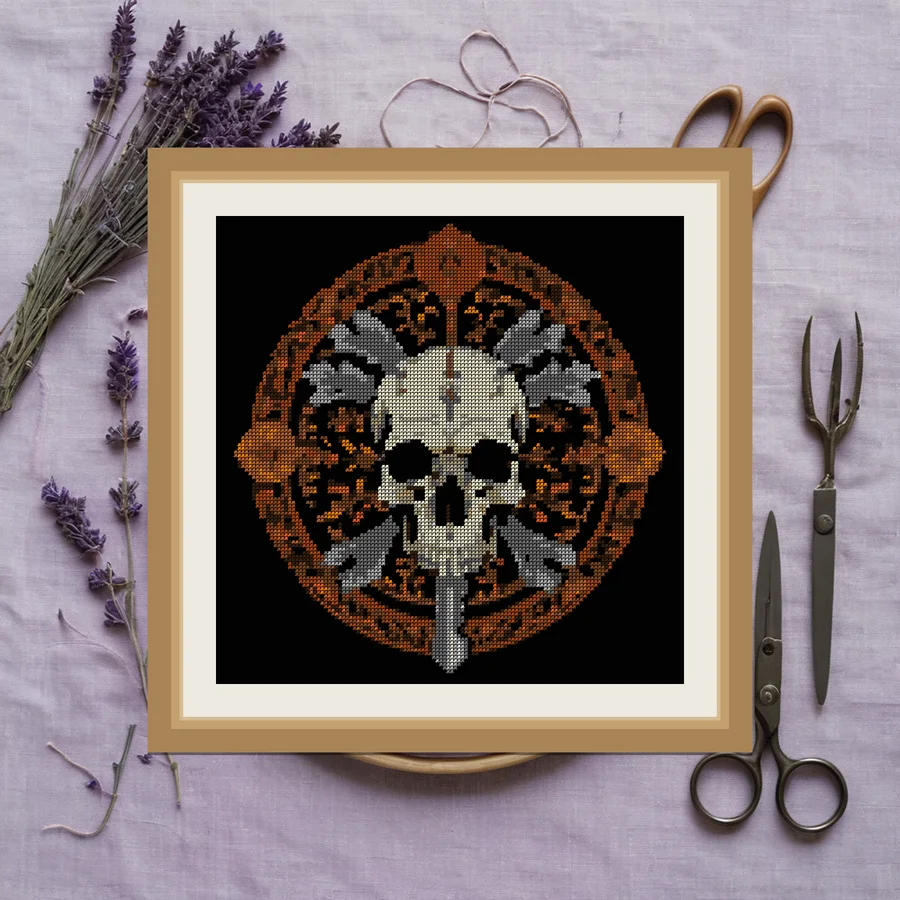 Crow Skull And Key cross stitch pattern