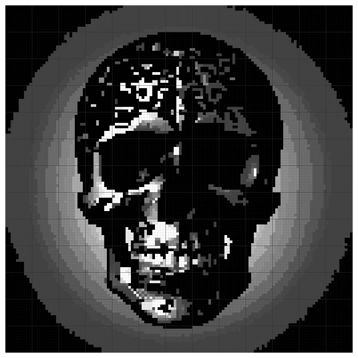 The full Crystal Cavern Skull cross stitch chart, 130 by 130 stitches