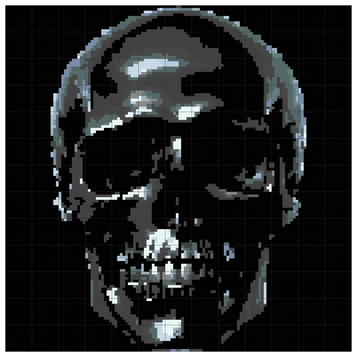 The full Crystal Skull cross stitch chart, 130 by 130 stitches