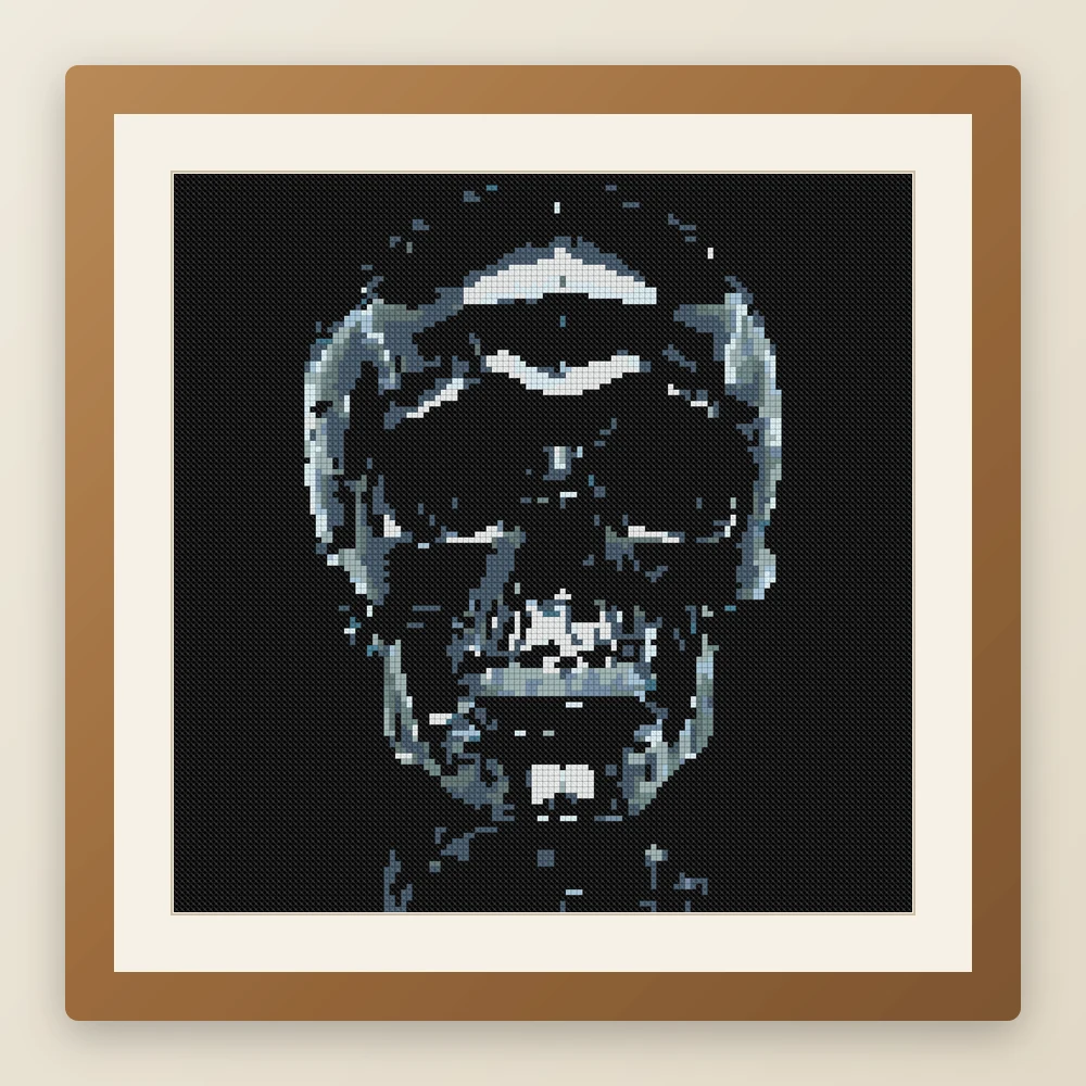 Crystal Skulls cross stitch pattern, example of a finished piece