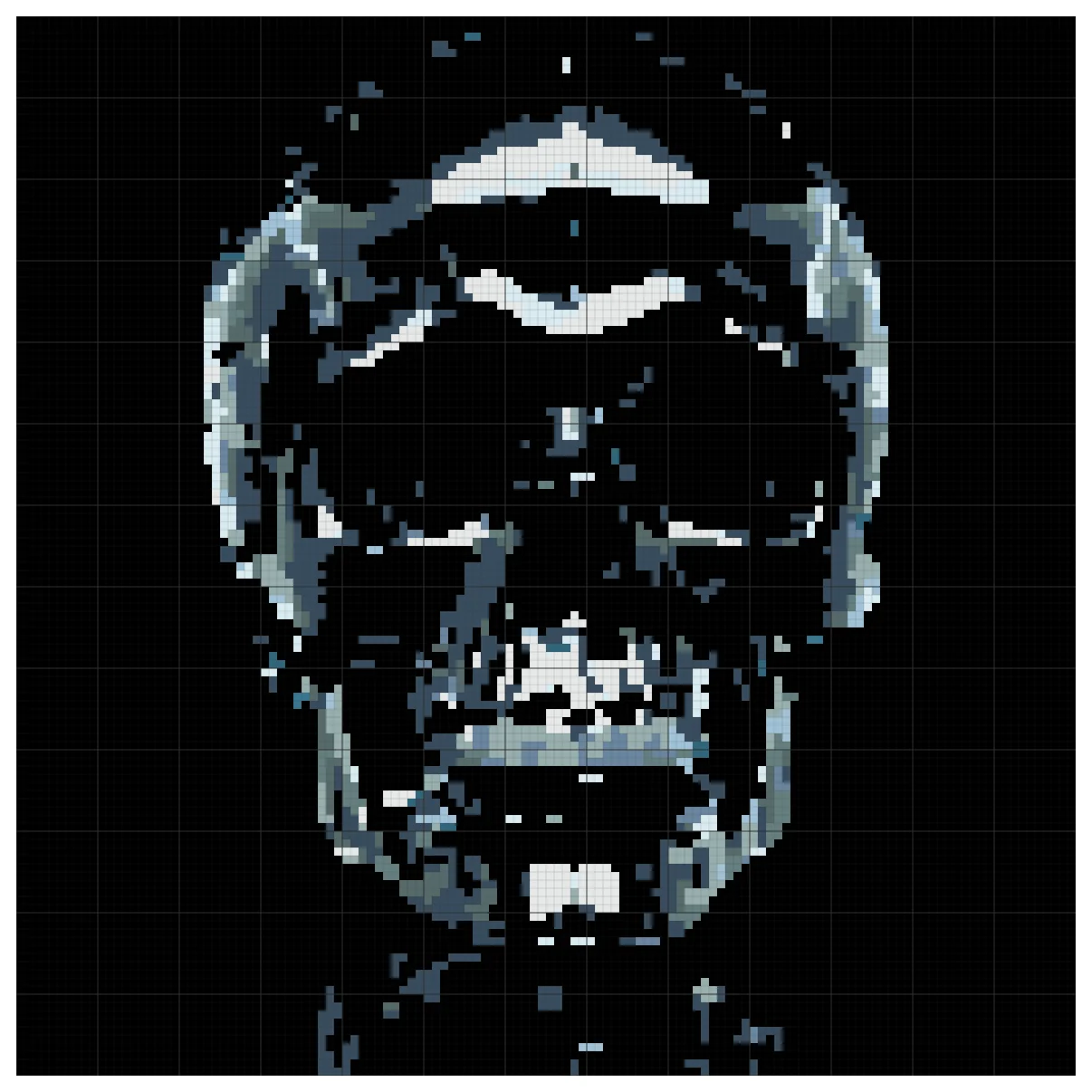 The full Crystal Skulls cross stitch chart, 130 by 130 stitches