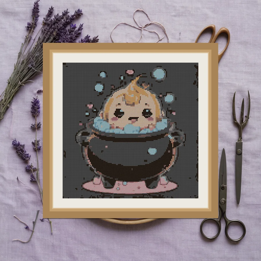 Cute Cauldron Bubbles cross stitch pattern