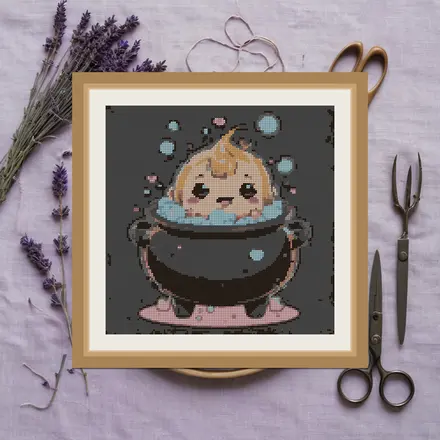 Cute Cauldron Bubbles cross stitch pattern
