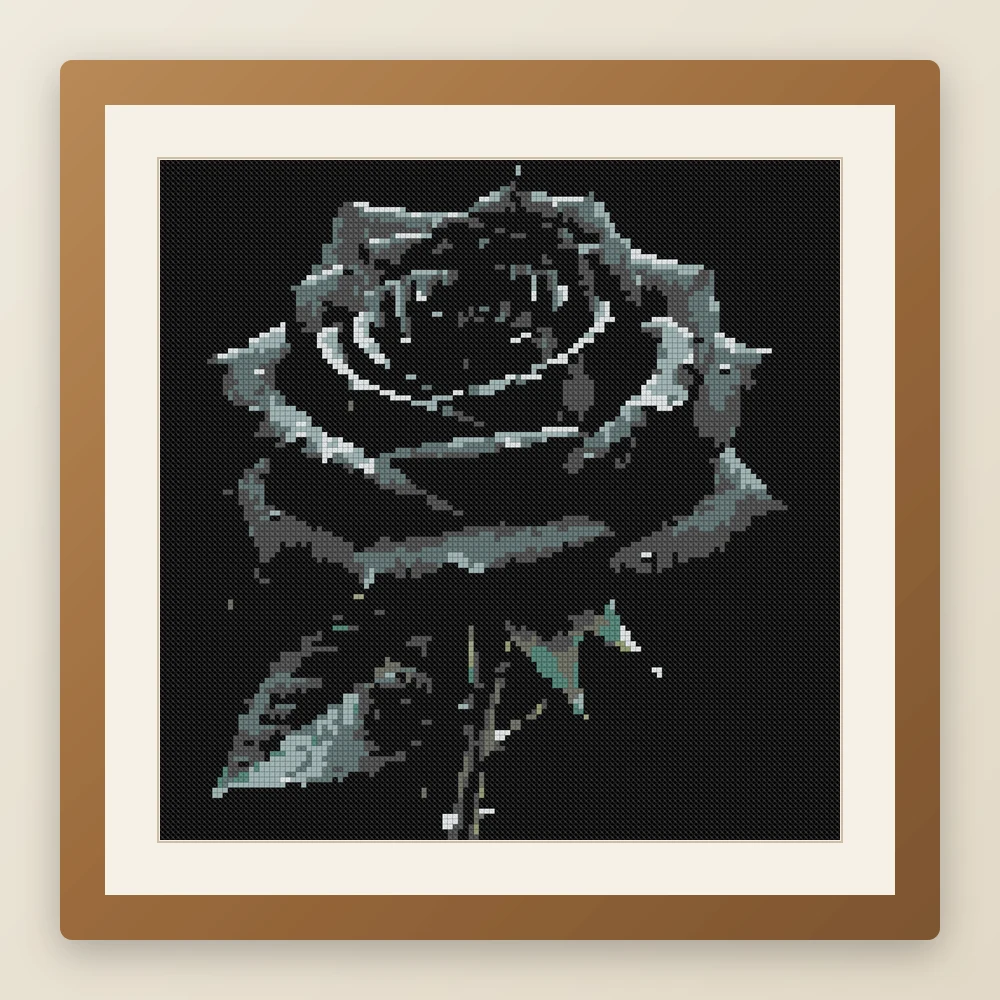 Dark Rose Vine cross stitch pattern, example of a finished piece