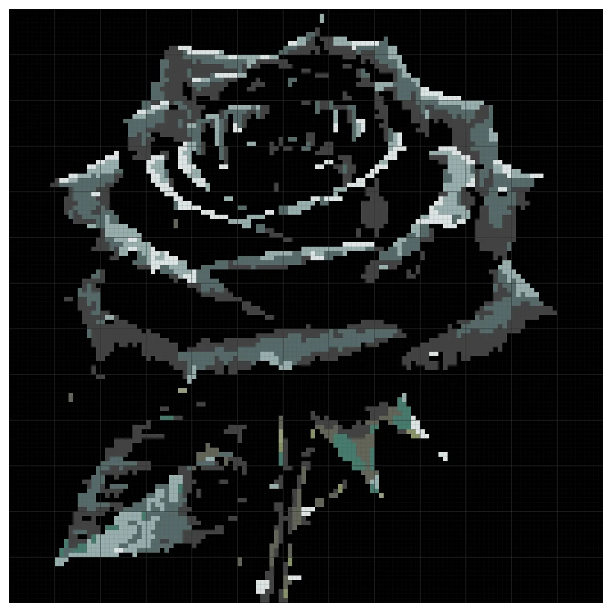 The full Dark Rose Vine cross stitch chart, 130 by 130 stitches